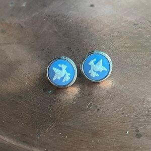 Avon Blue and White Bird Cameo Earrings